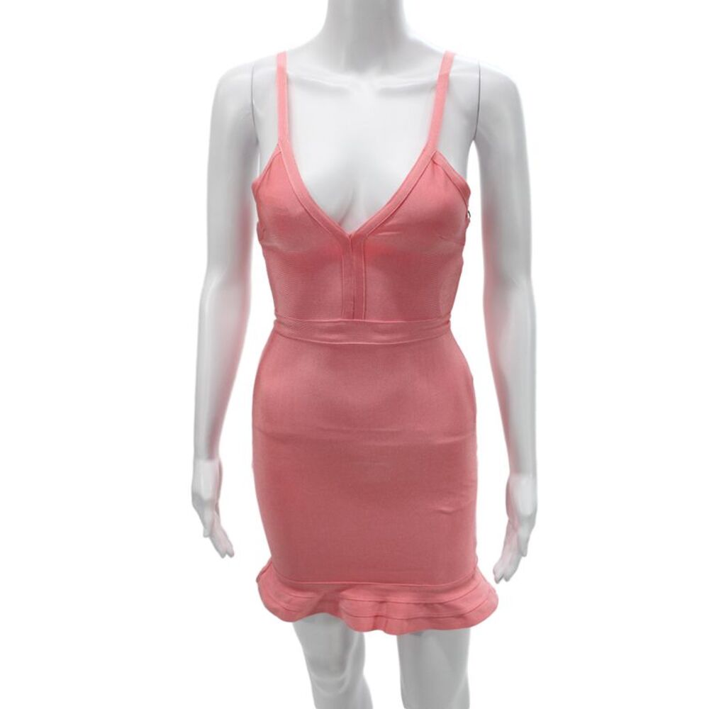 About Us Womens Bodycon Dress Pink Sleeveless V Neck Short Zip Size 2XS